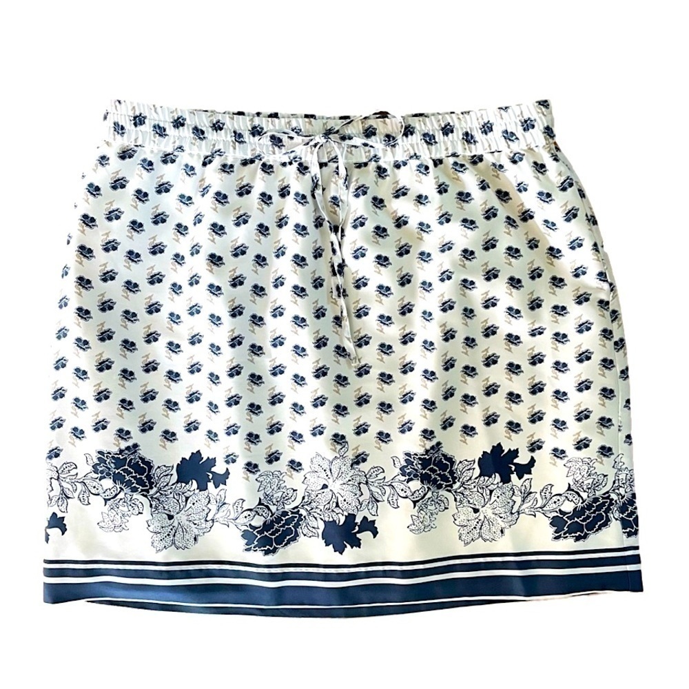Ann Taylor Factory White and Blue Floral Tie Waist Skirt, L